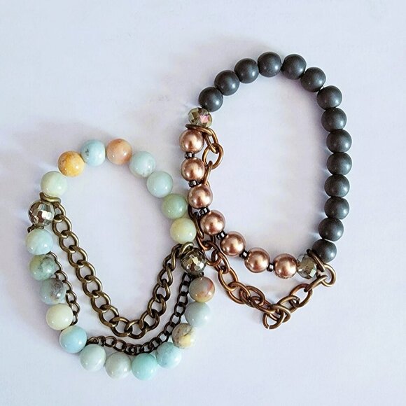 Set of Two Beaded and Chains Bracelets - Picture 1 of 3